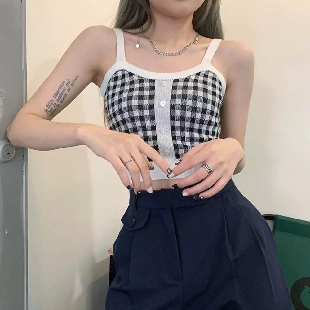 New Black & White Medium Gingham Tank Top